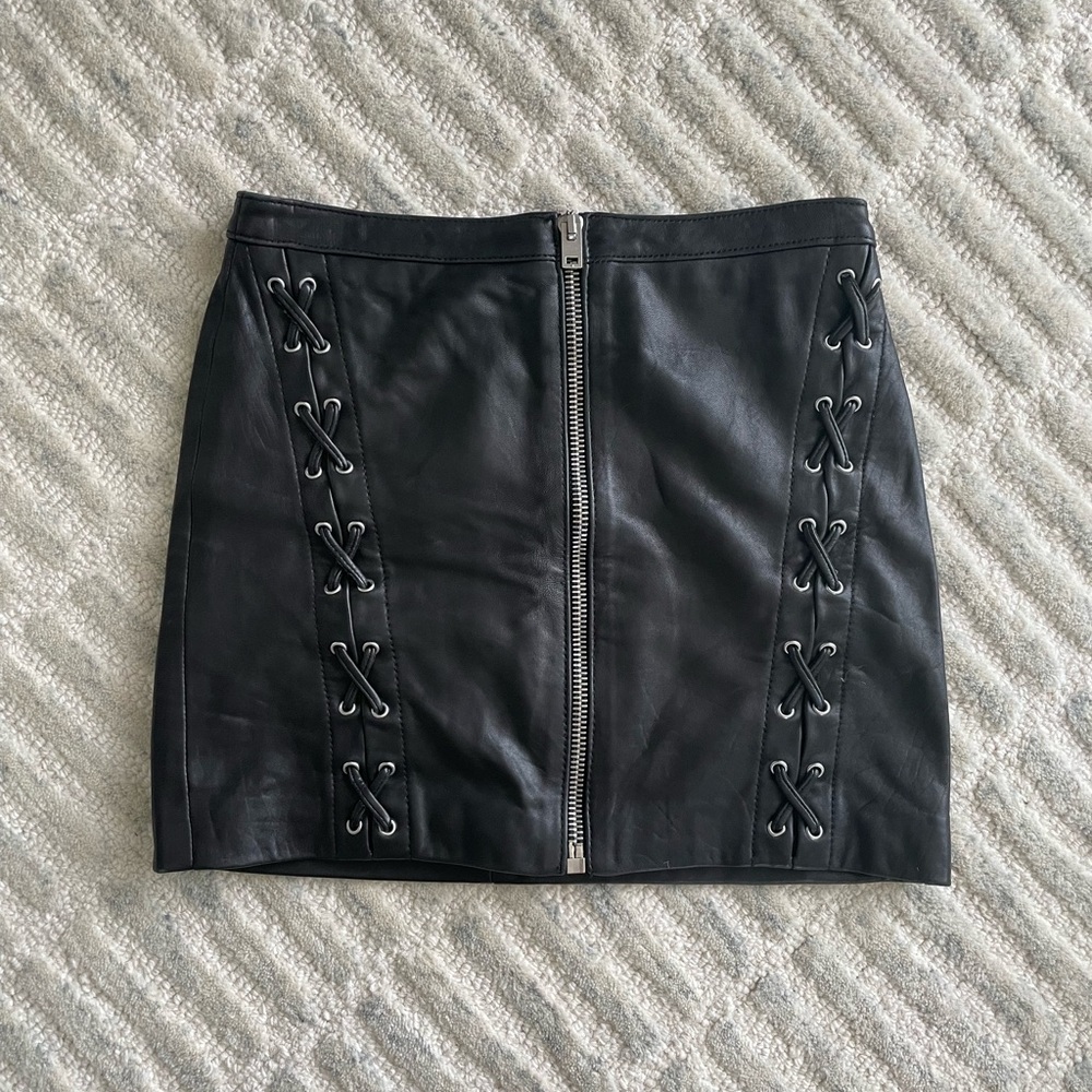 Kooples Black Leather Lace-Up Skirt